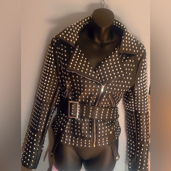 Shop Akira Silver Studded Leather Jacket - Picture 2 of 3